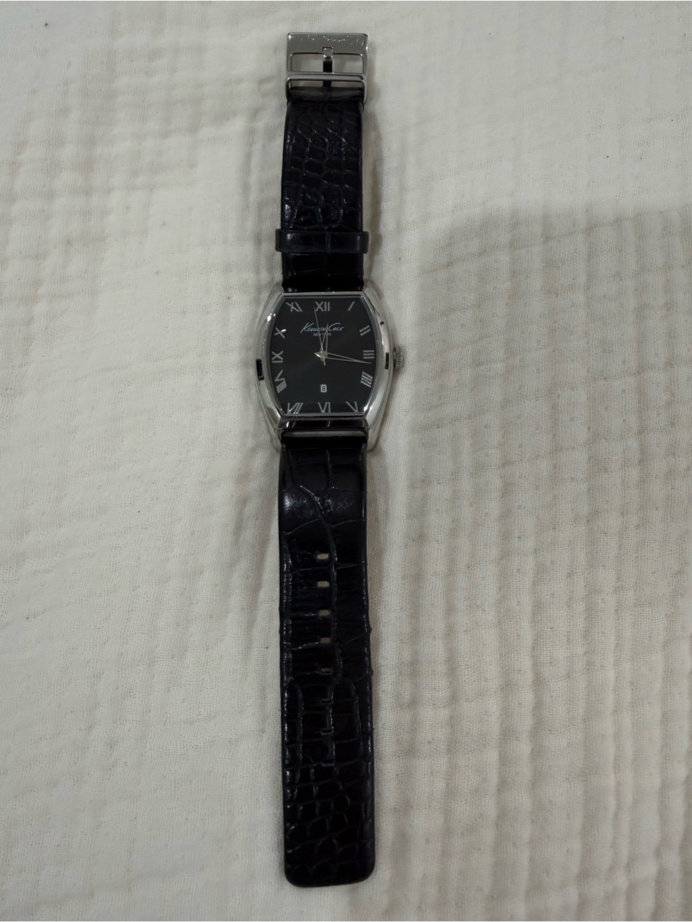 Kenneth Cole Black Leather Strap Men's Watch with Silver Case